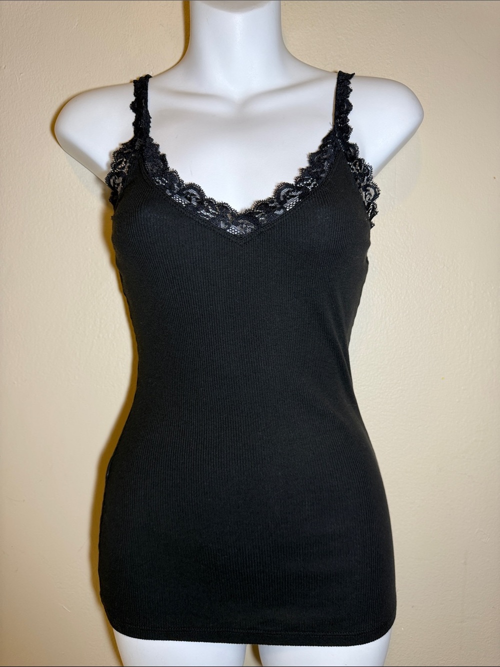 Express Black Lace-Trim Ribbed Camisole